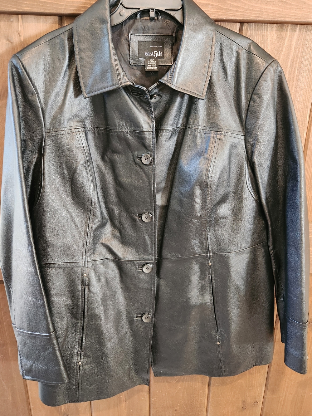 east 5th Women’s Black Leather Button-Front Jacket 3x Vintage